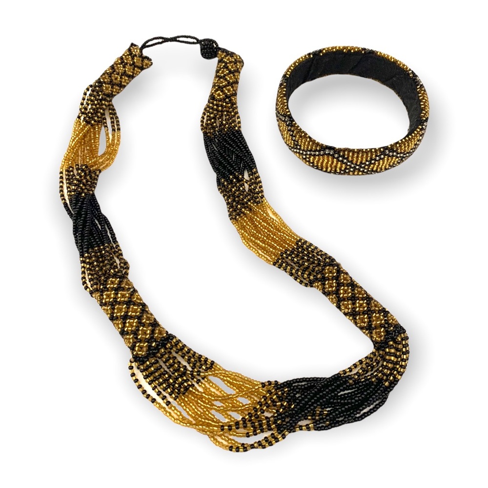 South African glass beaded adjustable necklace and bracelet
